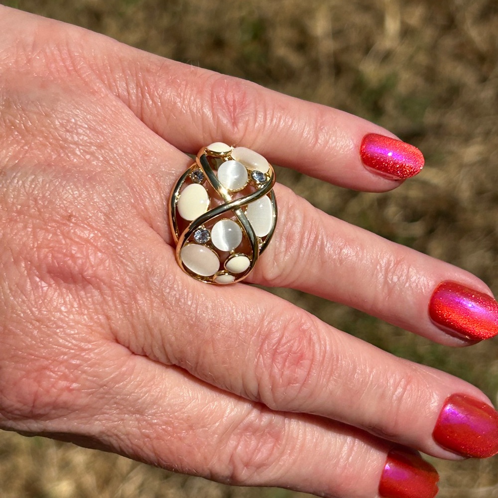 Camille Lucie Gold & Cream Cats Eye Statement Ring